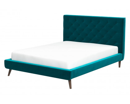 Ashcroft Dillon Velvet Platform Bed - Teal, Queen Size