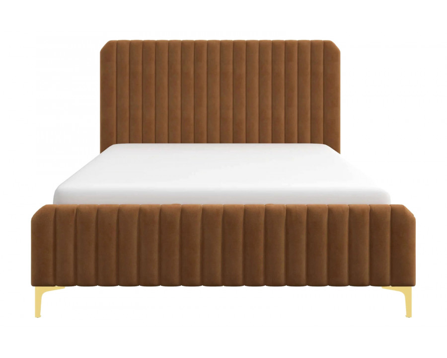 Ashcroft Bethany Velvet Upholstered Platform Bed - Cognac, Queen Size