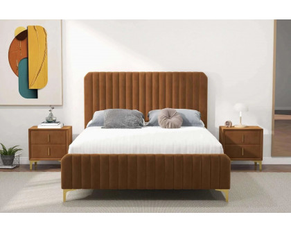 Ashcroft Bethany Velvet Upholstered Platform Bed - Cognac, Queen Size