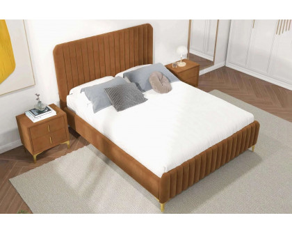 Ashcroft Bethany Velvet Upholstered Platform Bed - Cognac, Queen Size