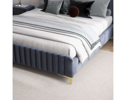 Ashcroft Bethany Velvet Upholstered Platform Bed - Gray, Queen Size