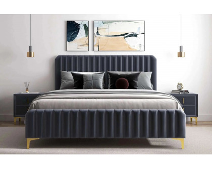 Ashcroft Bethany Velvet Upholstered Platform Bed - Gray, Queen Size