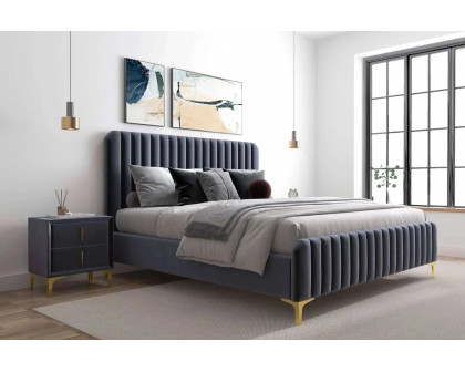 Ashcroft Bethany Velvet Upholstered Platform Bed - Gray, Queen Size