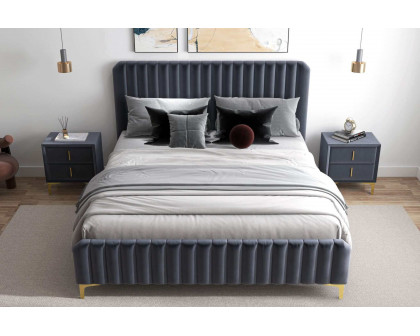 Ashcroft Bethany Velvet Upholstered Platform Bed - Gray, Queen Size