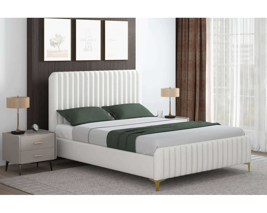 Ashcroft Valery Boucle Platform Bed - Cream, King Size