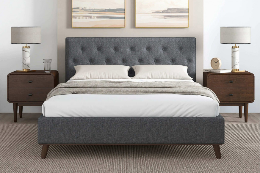 Ashcroft™ Graceville Fabric Platform Bed - Gray, Queen Size