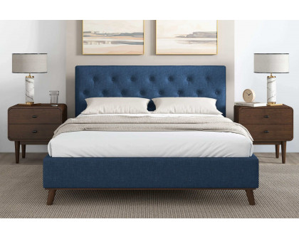 Ashcroft™ Graceville Fabric Platform Bed - Blue, Queen Size