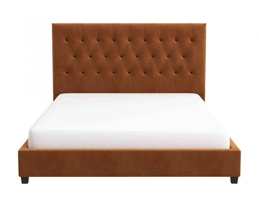 Ashcroft Donald Mid-Century Modern Velvet Platform Bed - Cognac, Queen Size