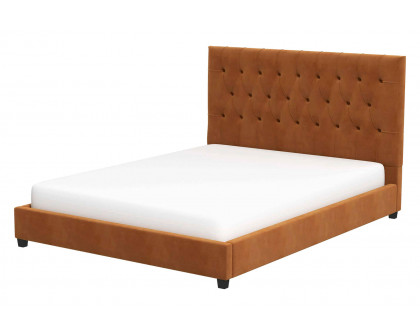 Ashcroft Donald Mid-Century Modern Velvet Platform Bed - Cognac, Queen Size