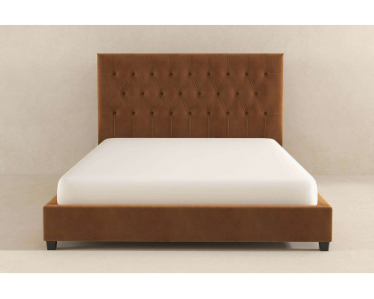 Ashcroft Donald Mid-Century Modern Velvet Platform Bed - Cognac, Queen Size