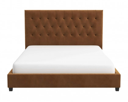 Ashcroft Donald Mid-Century Modern Velvet Platform Bed - Cognac, King Size