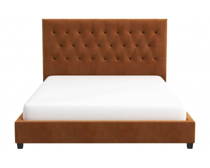 Ashcroft Donald Mid-Century Modern Velvet Platform Bed - Cognac, King Size