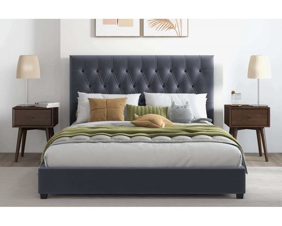 Ashcroft Donald Mid-Century Modern Velvet Platform Bed - Gray, Queen Size