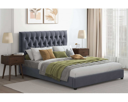 Ashcroft Donald Mid-Century Modern Velvet Platform Bed - Gray, Queen Size