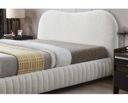 Ashcroft - Norme Boucle Upholstered Low Profile Platform Bed in Cream, Queen Size