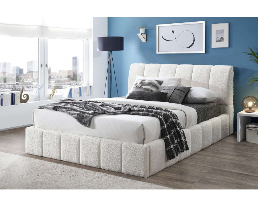 Ashcroft Hilar White Boucle Platform Bed - White, Queen Size