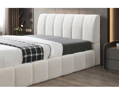 Ashcroft Hilar White Boucle Platform Bed - White, Queen Size