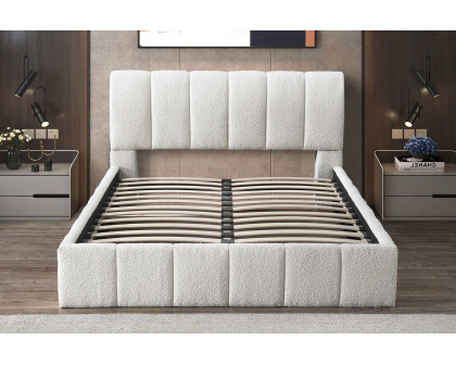 Ashcroft Hilar White Boucle Platform Bed - White, Queen Size