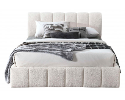 Ashcroft Hilar White Boucle Platform Bed - White, Queen Size