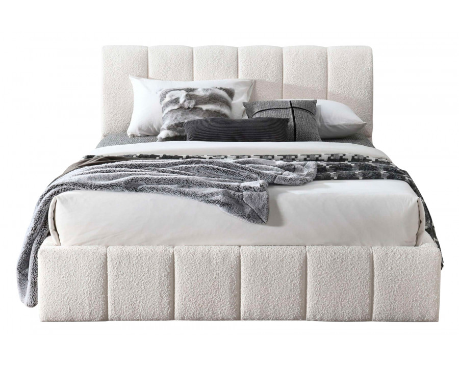 Ashcroft Hilar White Boucle Platform Bed - White, King Size