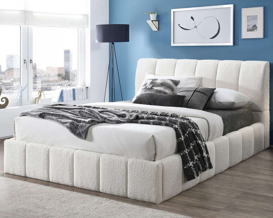 Ashcroft - Hilar White Boucle Platform Bed