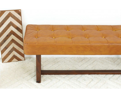 Ashcroft Cameron Leather Bench - Tan