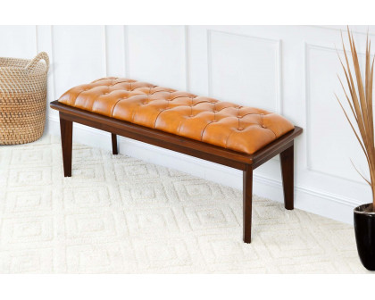 Ashcroft Arden Leather Bench with Buttons - Tan