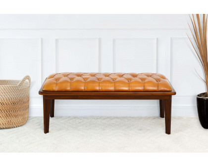 Ashcroft Arden Leather Bench with Buttons - Tan