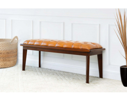 Ashcroft Arden Leather Bench with Buttons - Tan