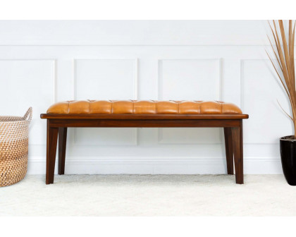 Ashcroft Arden Leather Bench with Buttons - Tan