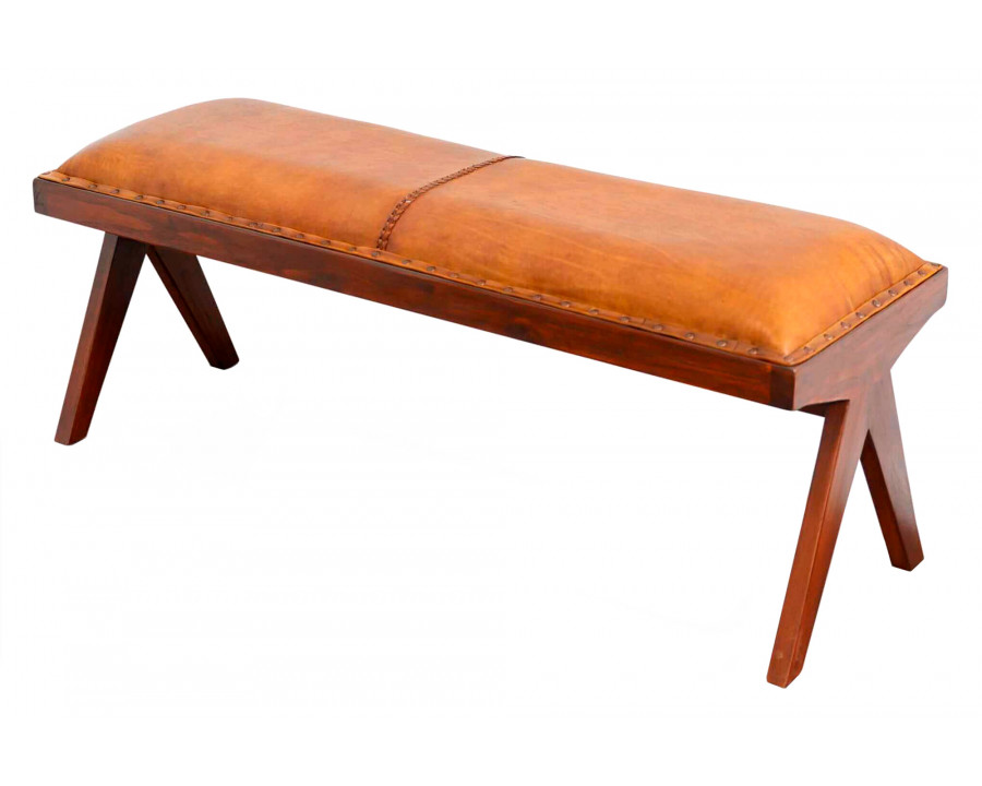 Ashcroft Chad Mid-Century Modern Leather Bench - Tan