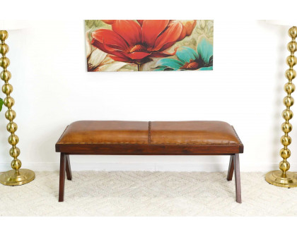 Ashcroft Chad Mid-Century Modern Leather Bench - Tan