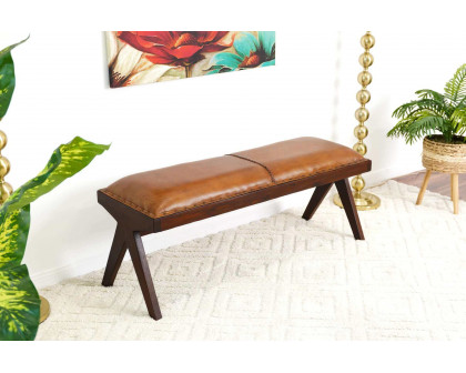 Ashcroft Chad Mid-Century Modern Leather Bench - Tan