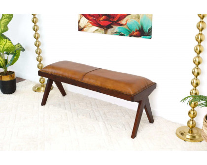 Ashcroft Chad Mid-Century Modern Leather Bench - Tan