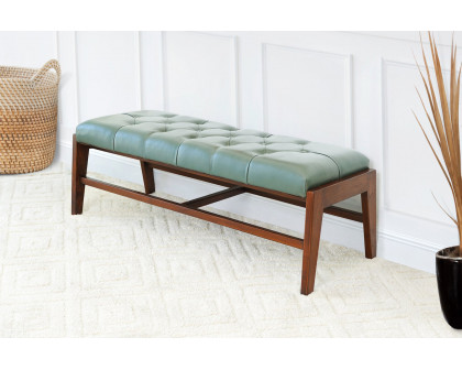 Ashcroft Hera Leather Bench with Buttons - Green