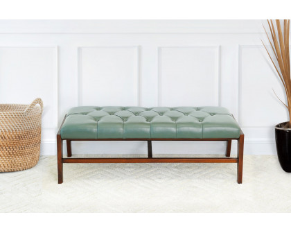 Ashcroft Hera Leather Bench with Buttons - Green