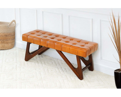 Ashcroft Mia Leather Bench with Buttons - Tan