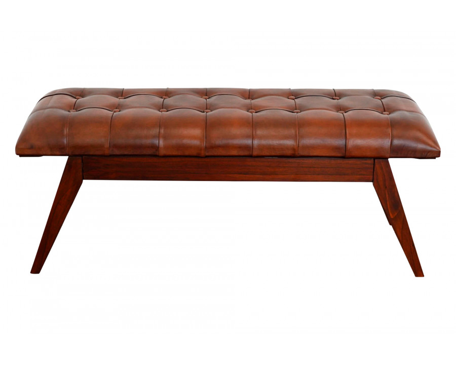 Ashcroft Maja Mid-Century Modern Leather Bench - Tan