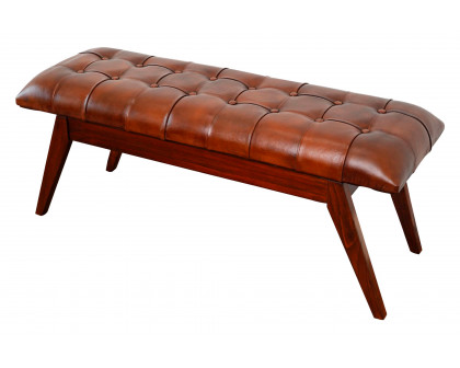 Ashcroft Maja Mid-Century Modern Leather Bench - Tan