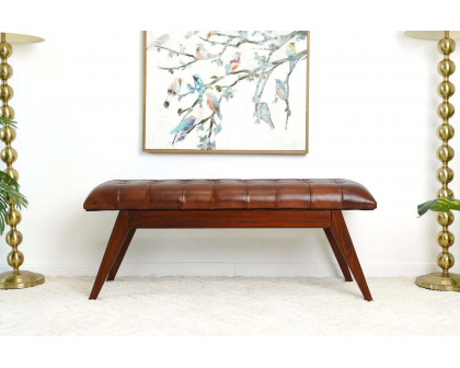 Ashcroft Maja Mid-Century Modern Leather Bench - Tan