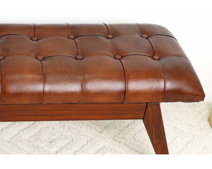 Ashcroft Maja Mid-Century Modern Leather Bench - Tan