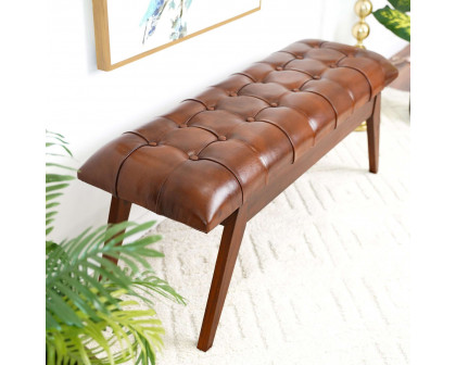 Ashcroft Maja Mid-Century Modern Leather Bench - Tan