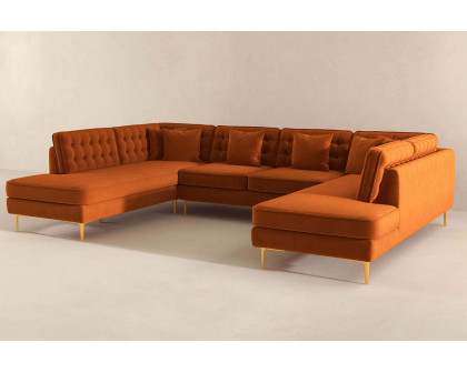 Ashcroft Brooke Velvet U-Shape Corner Sofa - Orange