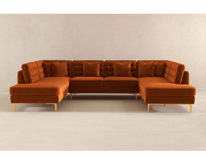 Ashcroft Brooke Velvet U-Shape Corner Sofa - Orange