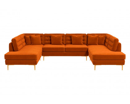 Ashcroft Brooke Velvet U-Shape Corner Sofa - Orange