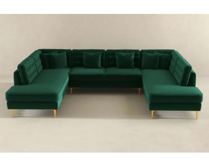 Ashcroft Brooke Velvet U-Shape Corner Sofa - Green