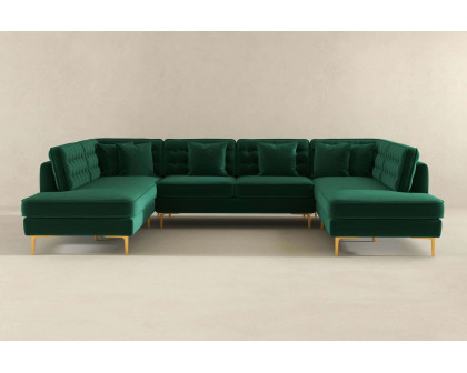 Ashcroft Brooke Velvet U-Shape Corner Sofa - Green