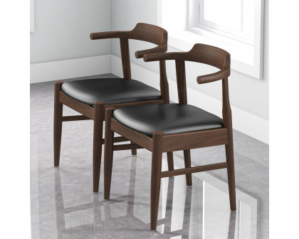 Ashcroft Leon Mid-Century Modern Leather Dining Chair (Set of 2) - Black