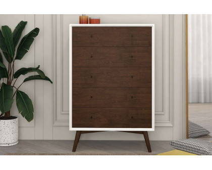 Ashcroft Caroline Mid-Century Modern Solid Wood Dresser with 5 Drawer - White