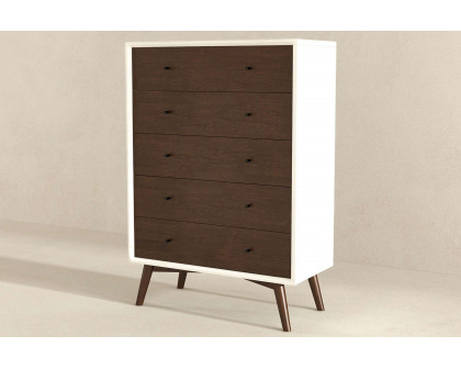 Ashcroft Caroline Mid-Century Modern Solid Wood Dresser with 5 Drawer - White